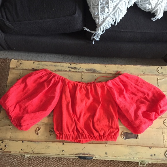 ZARA BRIGHT RED PUFf SLEEVE OFF SHOULDER TOP S - Picture 8 of 11